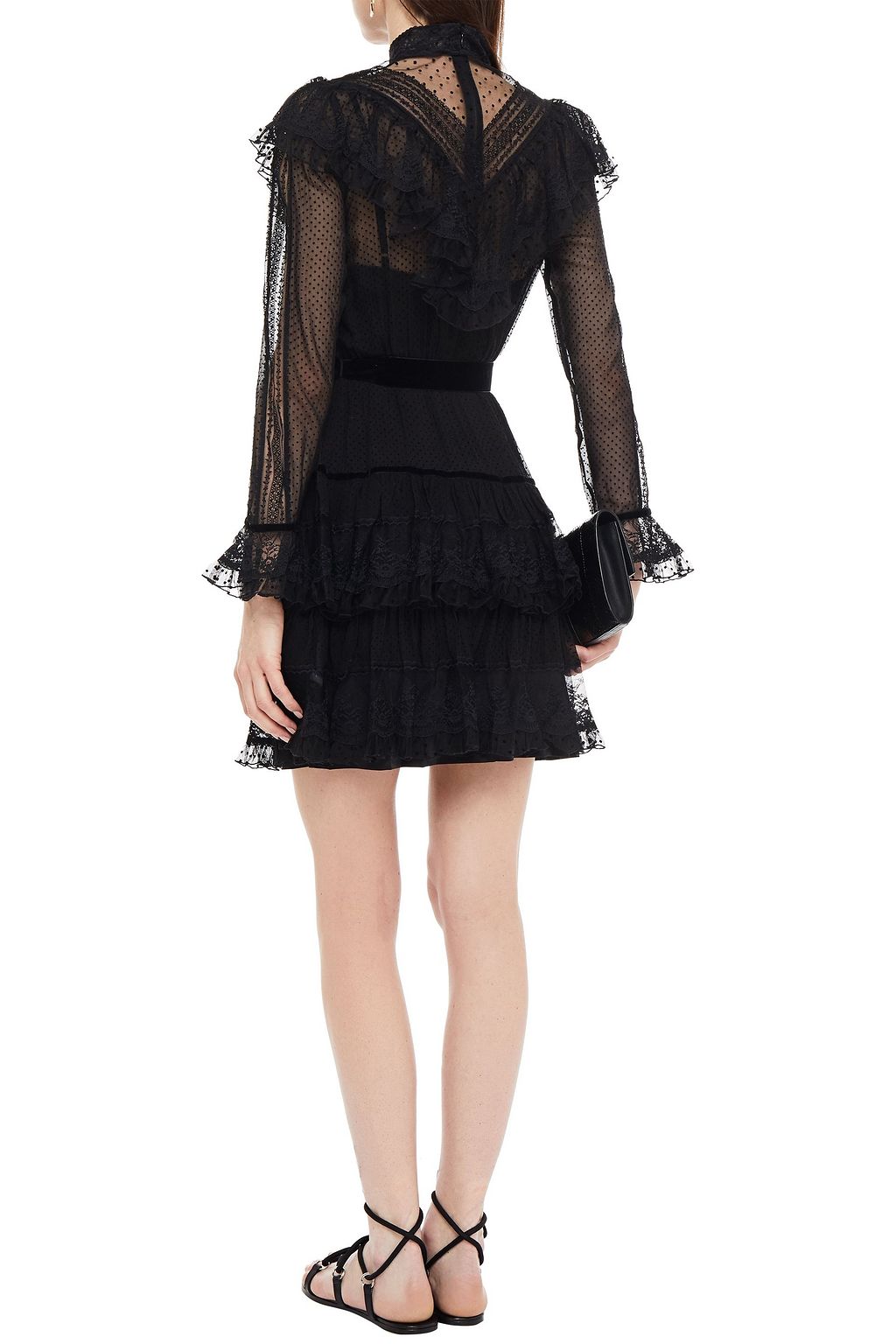 ZIMMERMANN Ruffled paneled point d'esprit and lace mini dress