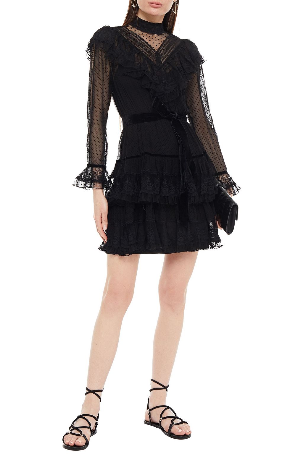 ZIMMERMANN Ruffled paneled point d'esprit and lace mini dress