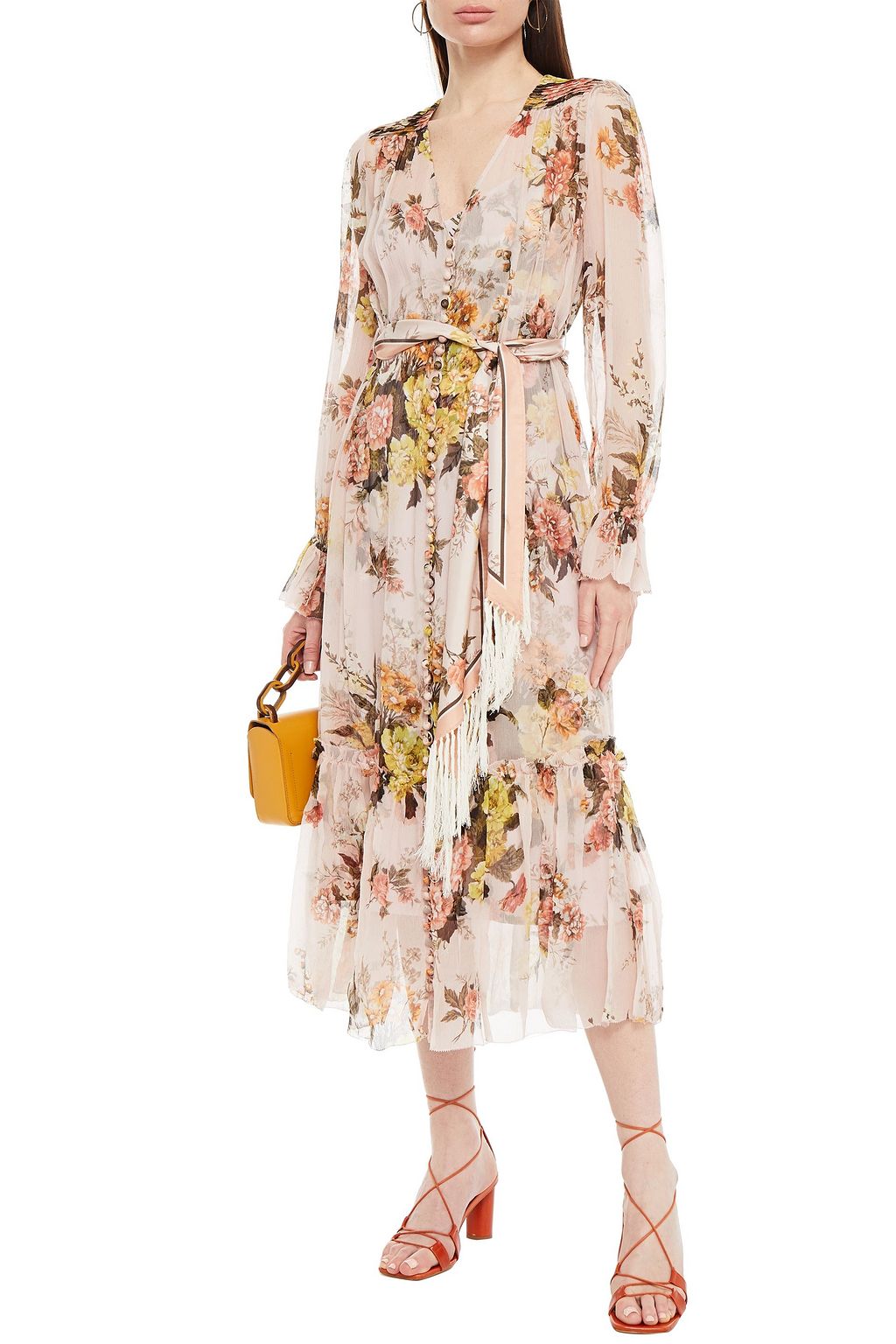 ZIMMERMANN Brightside Lantern belted floral-print silk-georgette midi dress