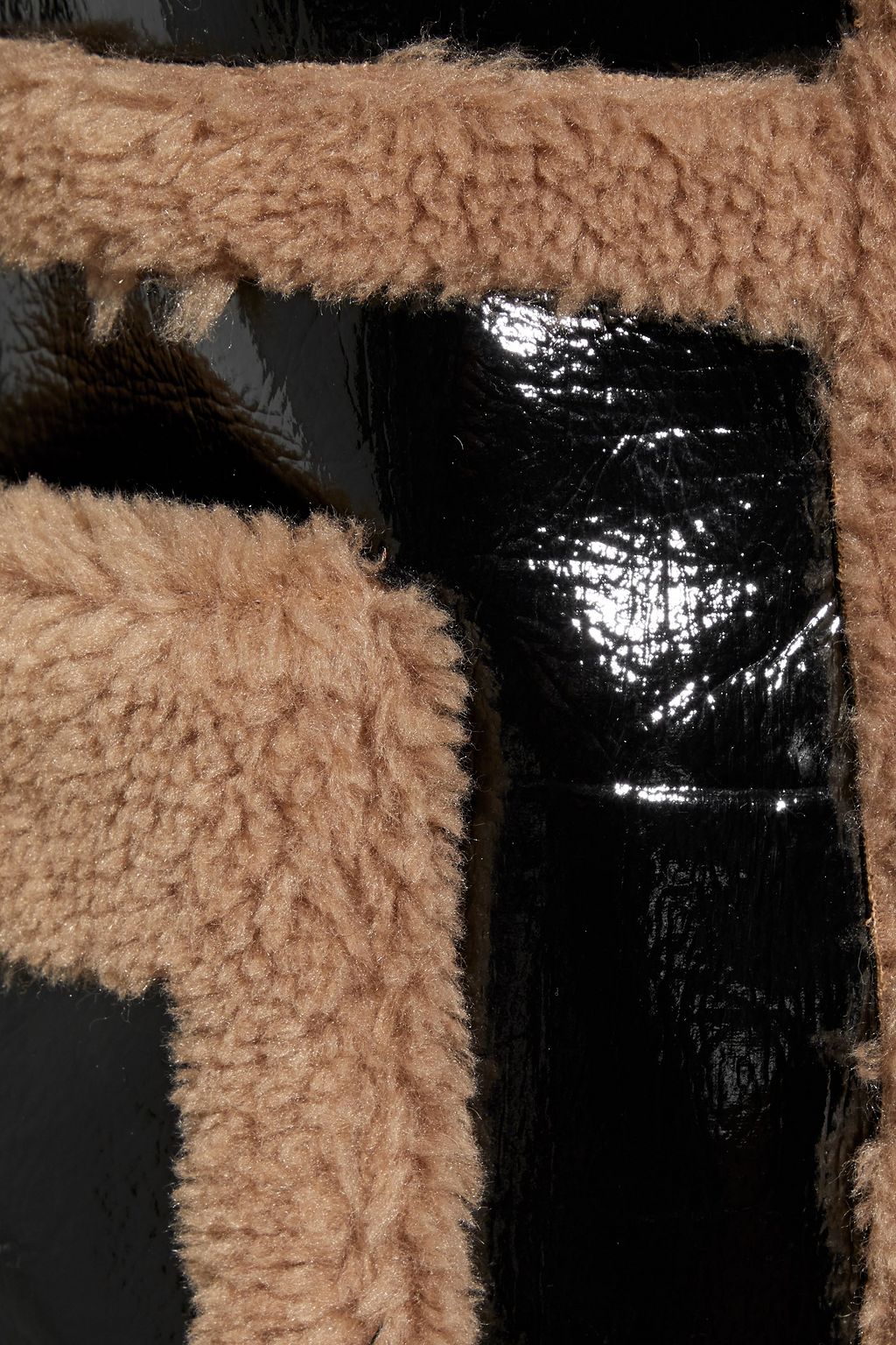 STAND STUDIO Aubrey faux shearling-trimmed faux patent-leather coat