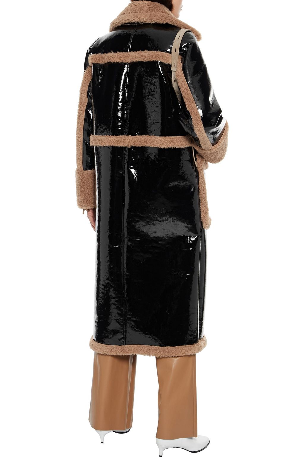 STAND STUDIO Aubrey faux shearling-trimmed faux patent-leather coat