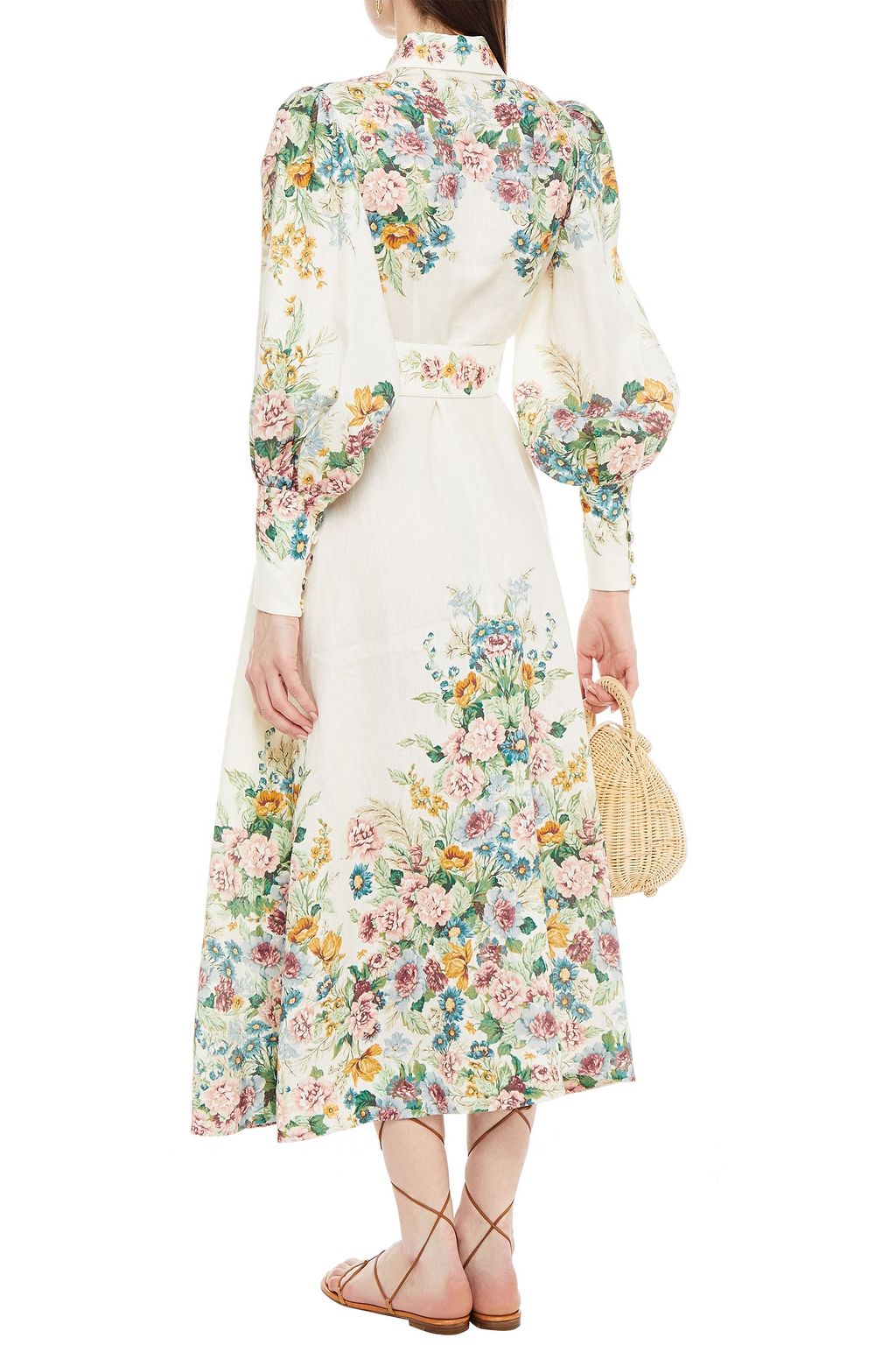 ZIMMERMANN Wavelength belted floral-print linen midi shirt dress