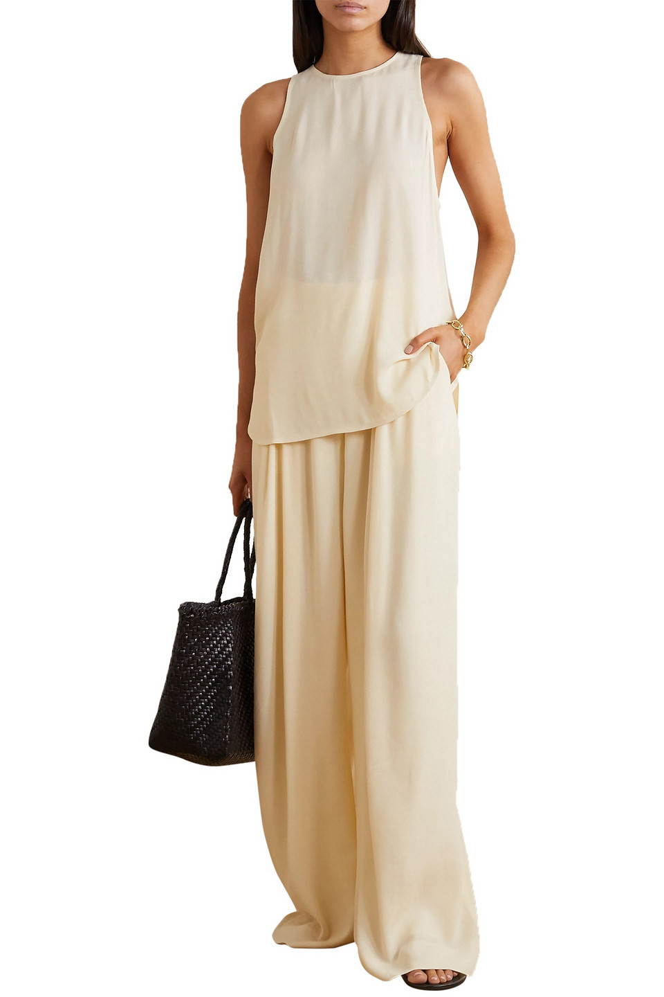 Three Graces London Molly Pleated Crepe Wide-leg Pants In Neutrals