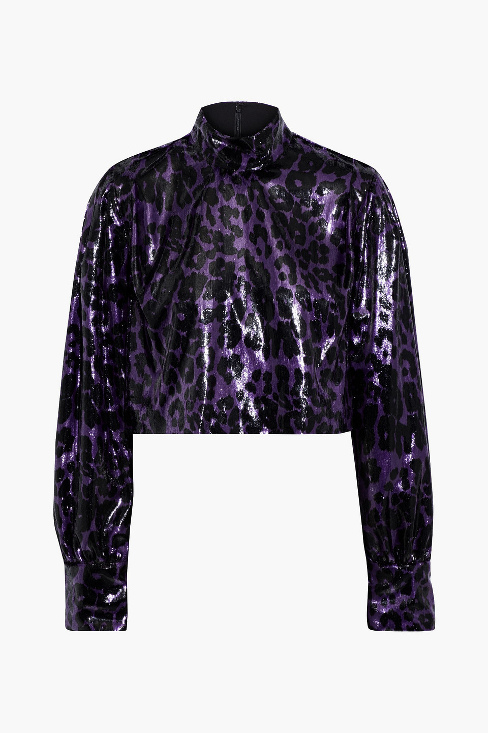 diane von furstenberg - sala cropped metallic leopard-print velvet turtleneck top - purple - us 0
