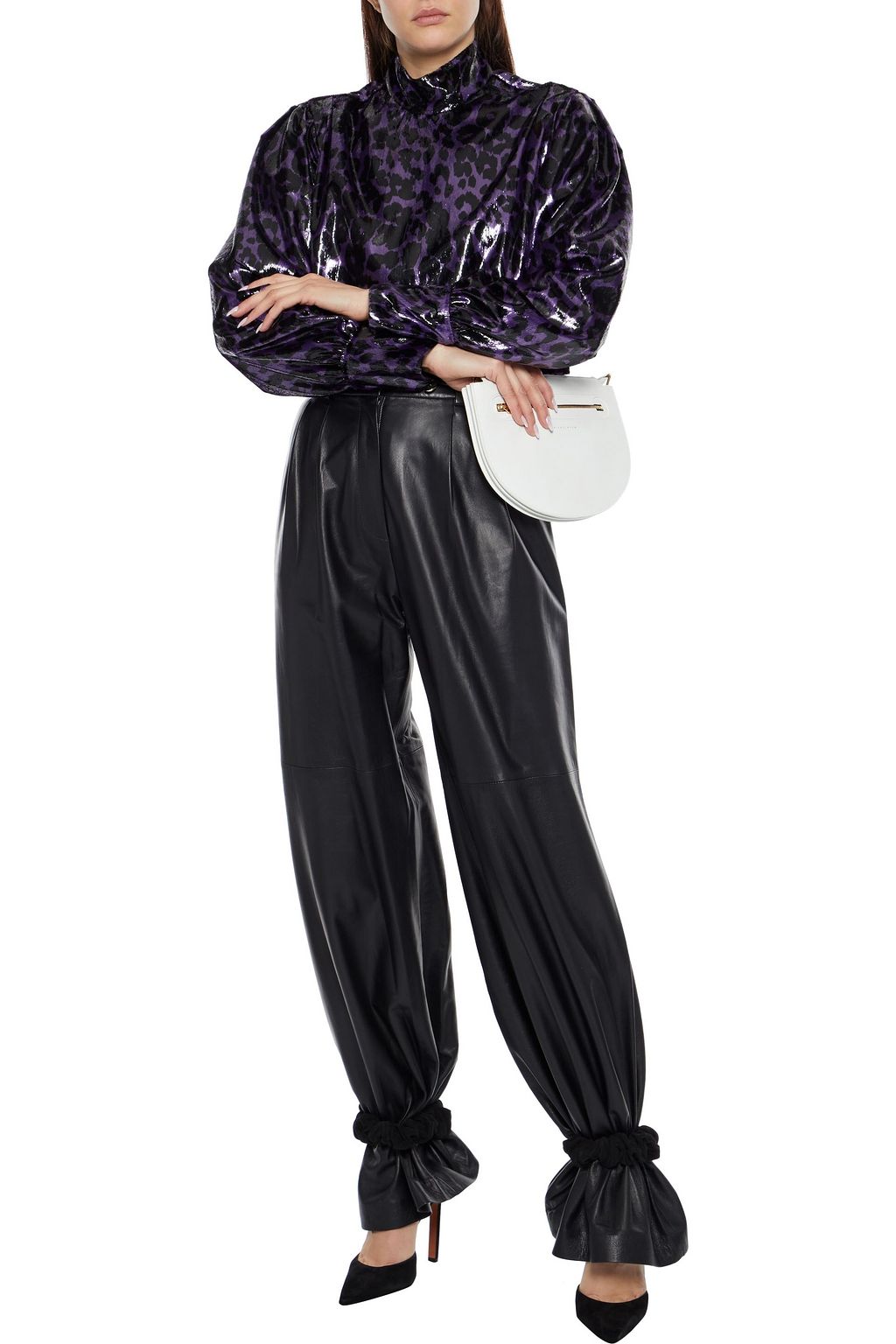 DIANE VON FURSTENBERG Sala cropped metallic leopard-print velvet turtleneck top