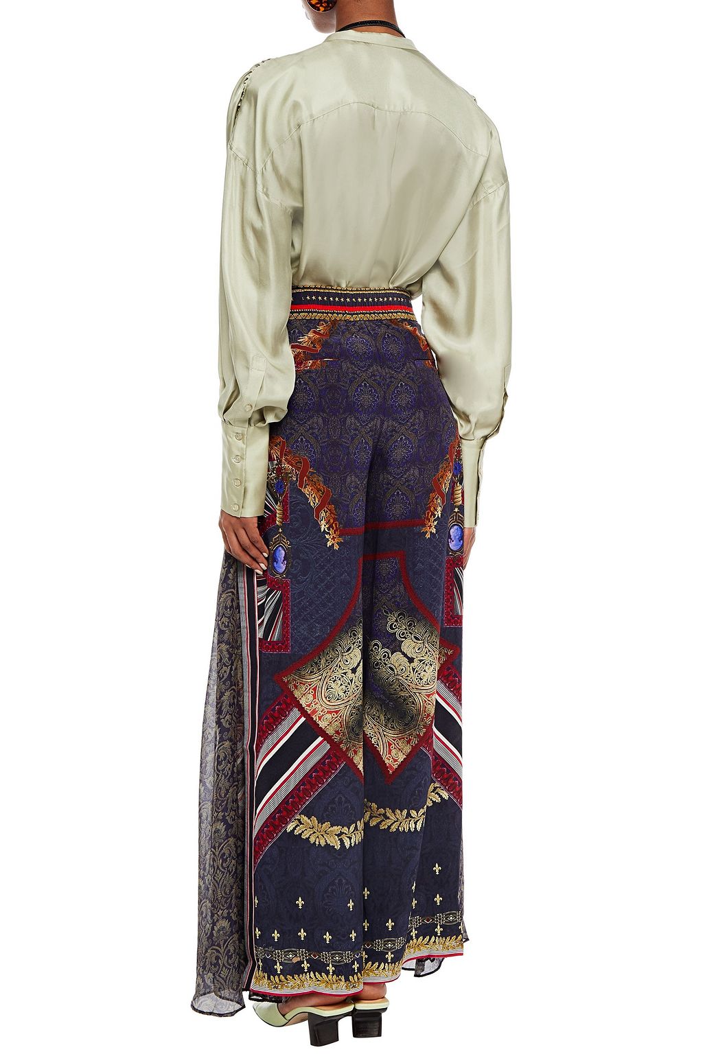 CAMILLA Printed silk crepe de chine and voile wide-leg pants