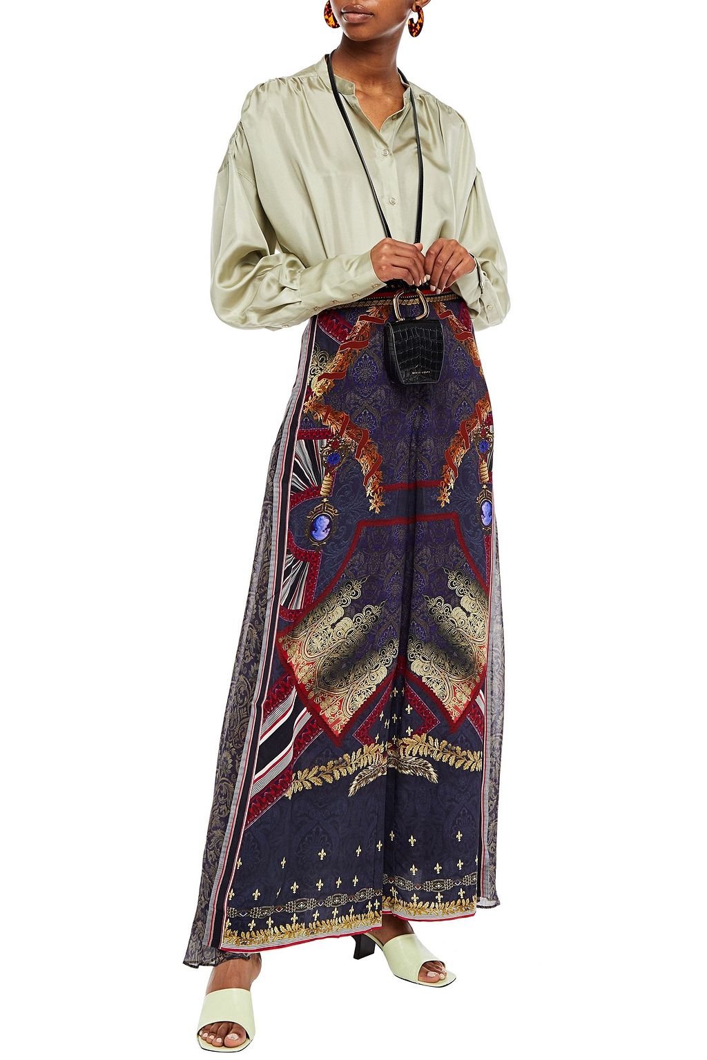 CAMILLA Printed silk crepe de chine and voile wide-leg pants