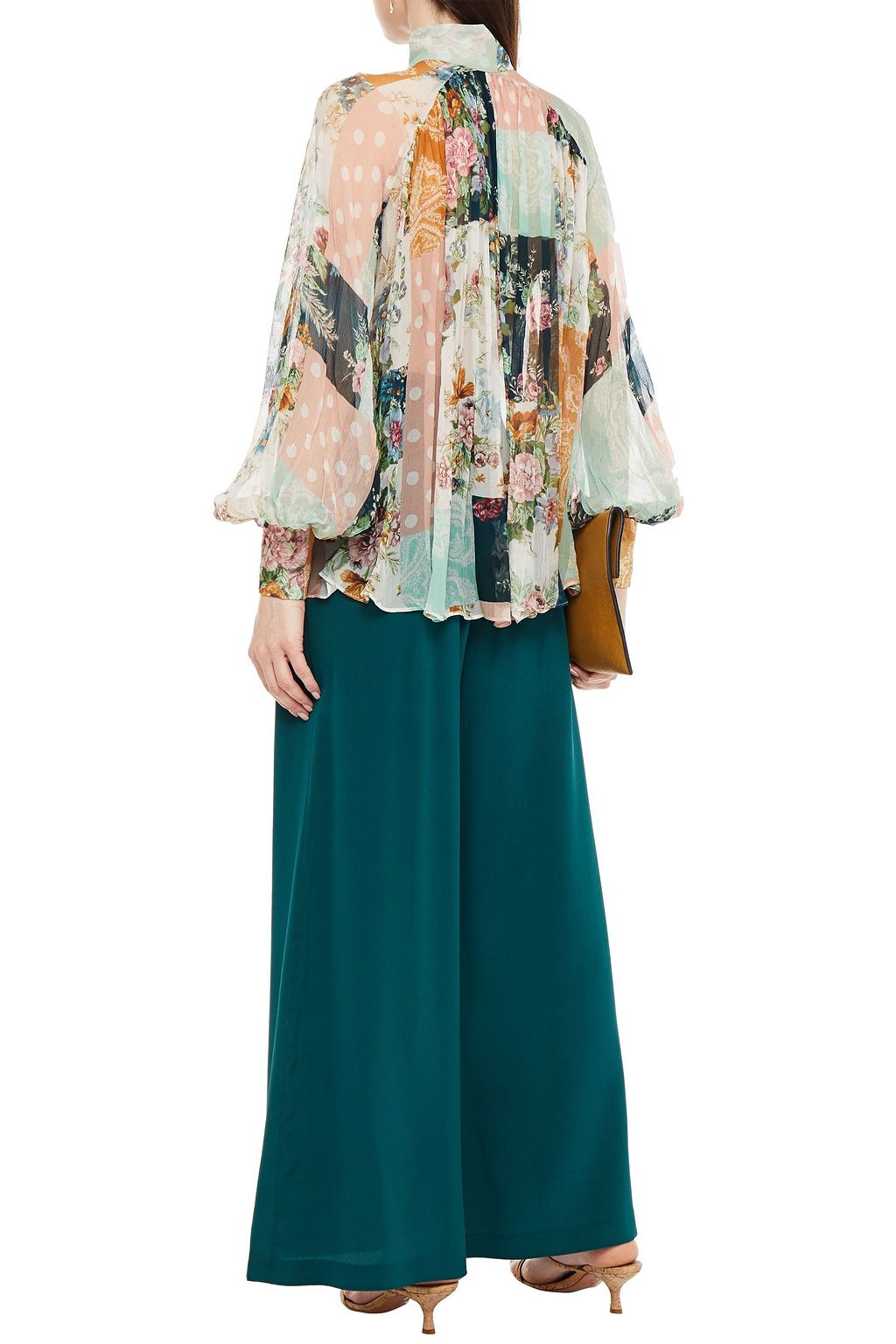 ZIMMERMANN Wavelength gathered printed silk-georgette blouse