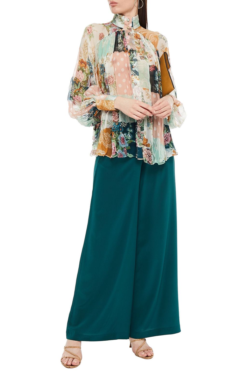 ZIMMERMANN Wavelength gathered printed silk-georgette blouse