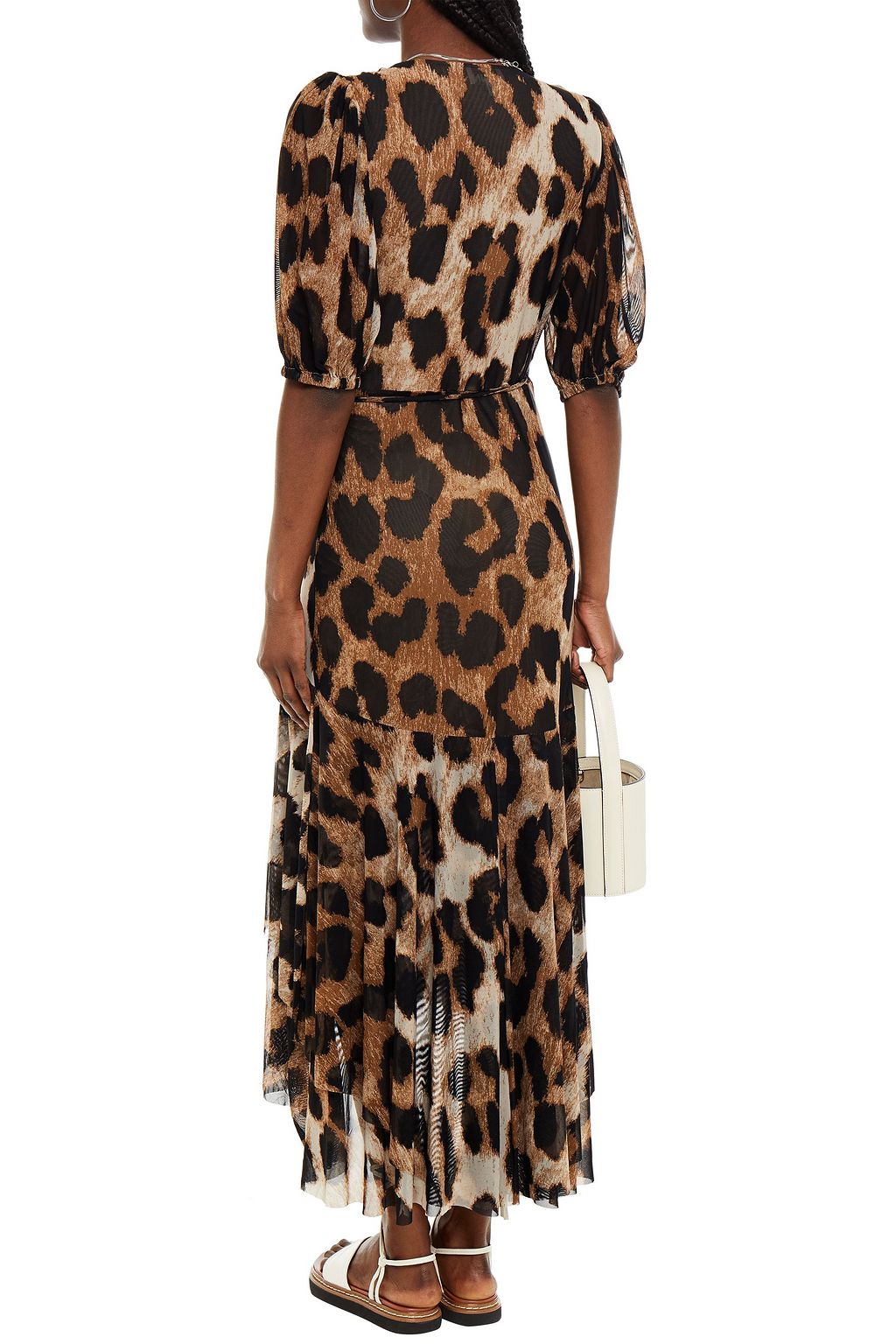 GANNI Floral-print mesh midi wrap dress