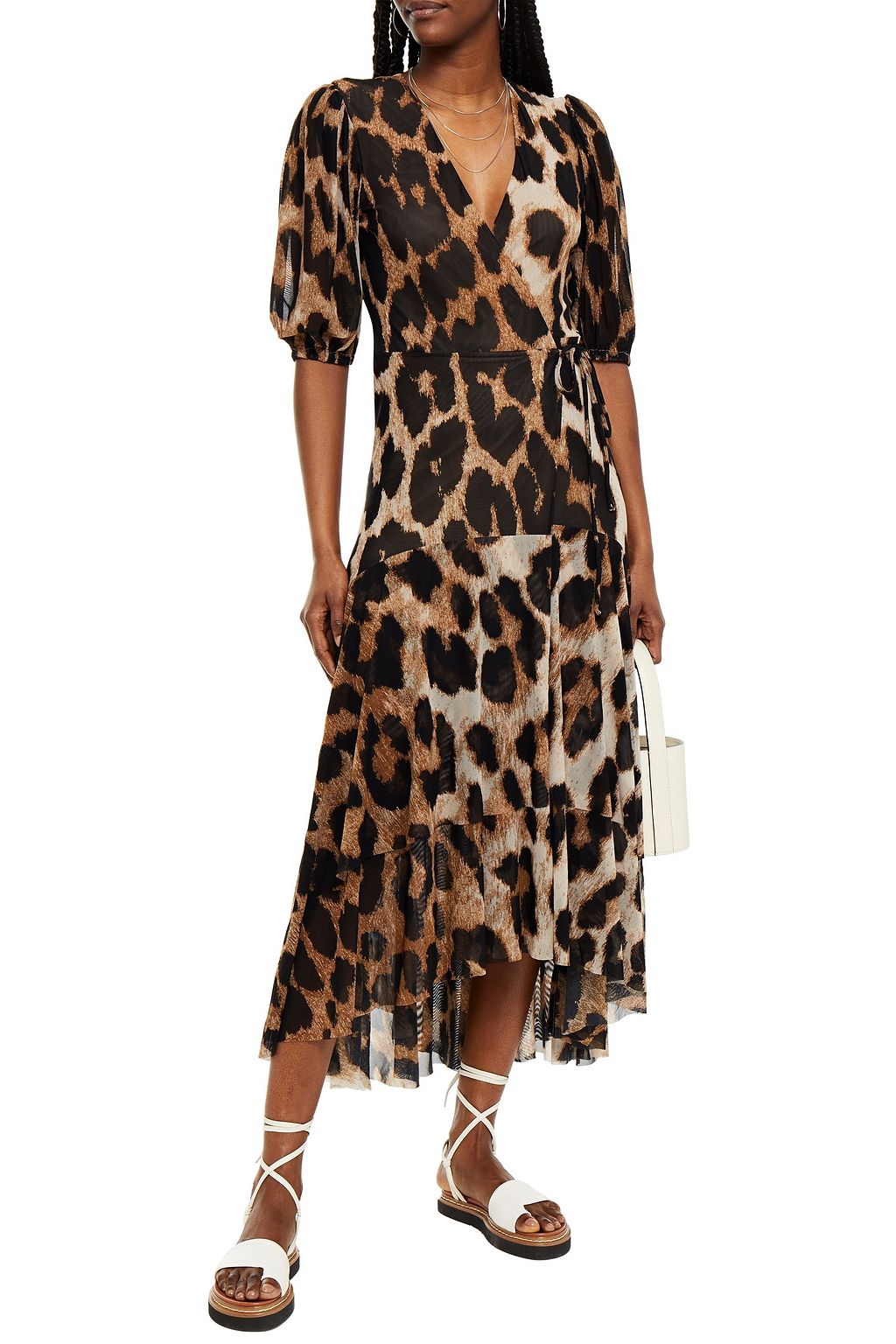 GANNI Floral-print mesh midi wrap dress