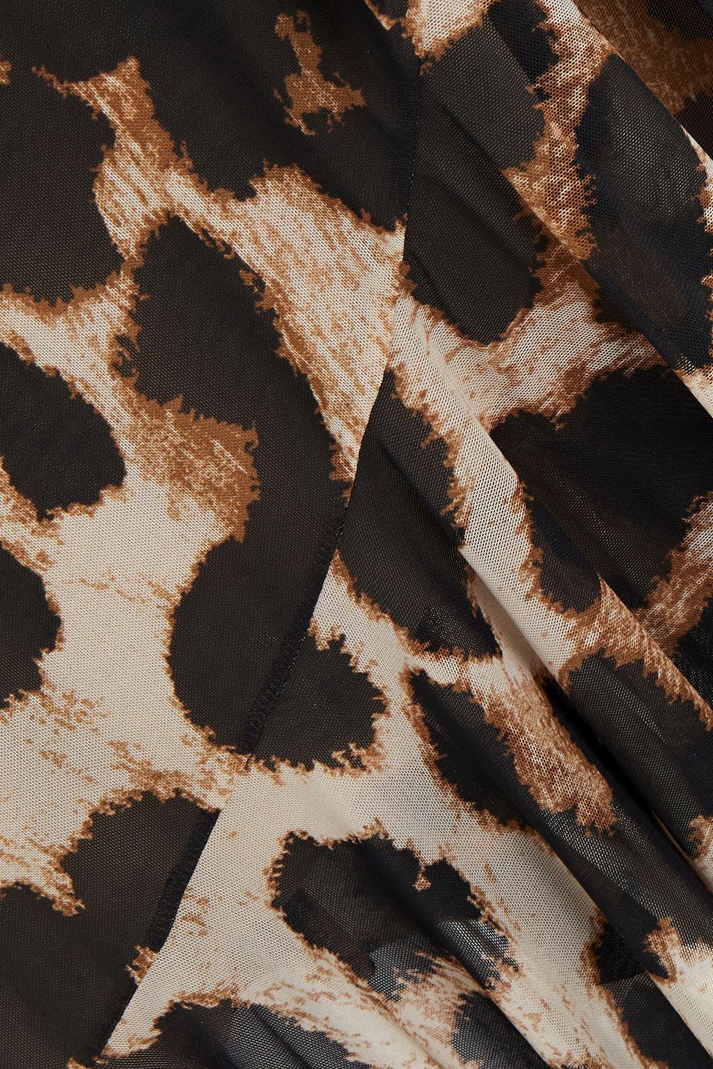 GANNI Ruffled leopard-print stretch-mesh midi wrap skirt