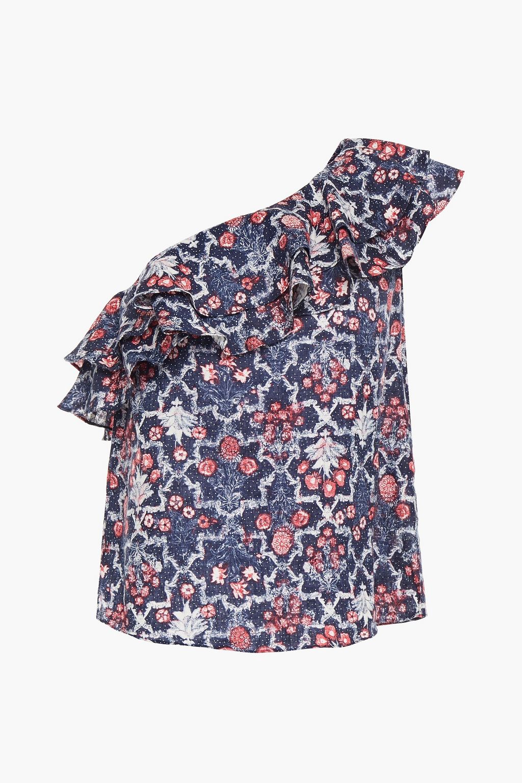 Midlertidig Mentor gear Midnight blue Thomy one-shoulder ruffled printed linen top | Sale up to 70%  off | THE OUTNET | ISABEL MARANT ÉTOILE | THE OUTNET