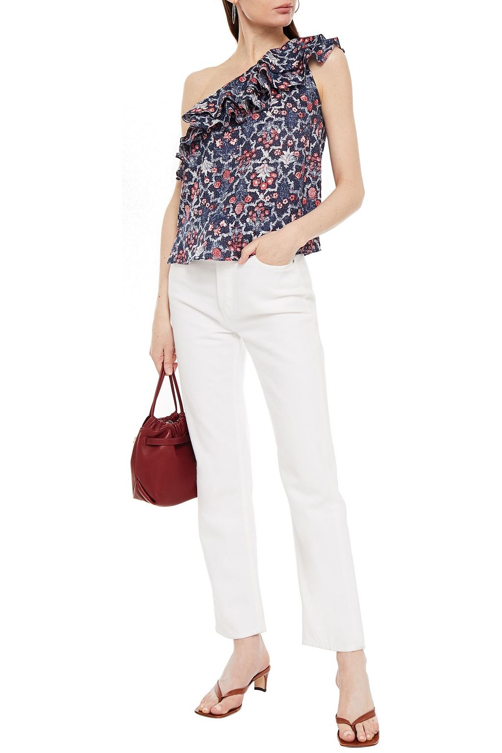 MARANT ÉTOILE Thomy one-shoulder ruffled printed linen top