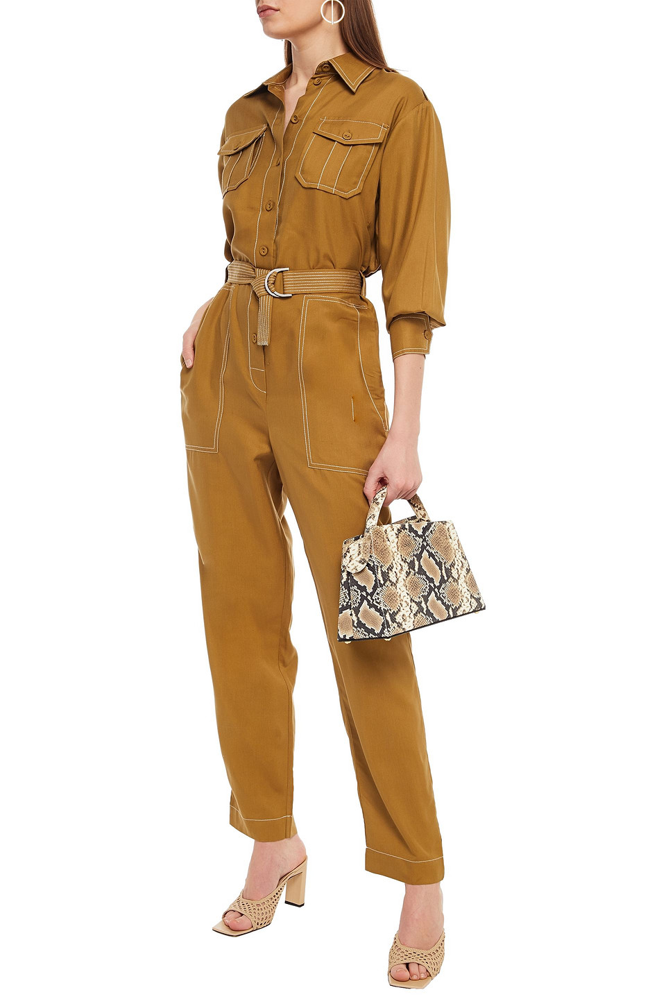 Zimmermann Wavelength Belted Silk-broadcloth Jumpsuit In Army Green