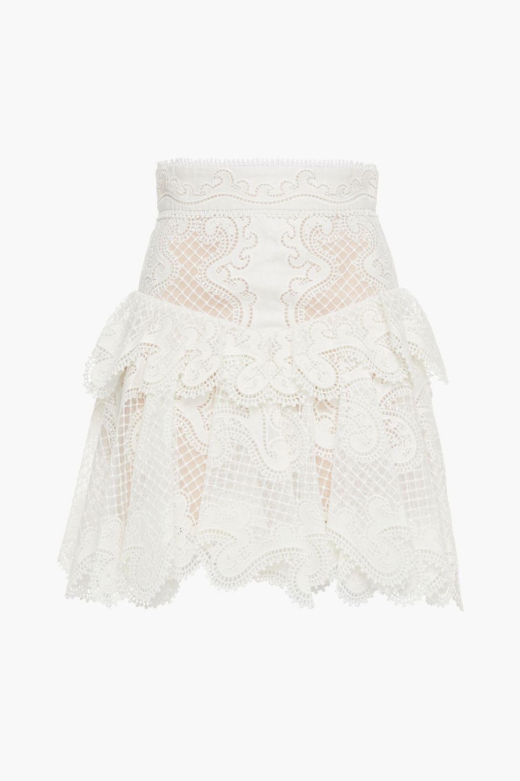 ZIMMERMANN Glassy Wave ruffled linen and silk-blend guipure lace mini ...