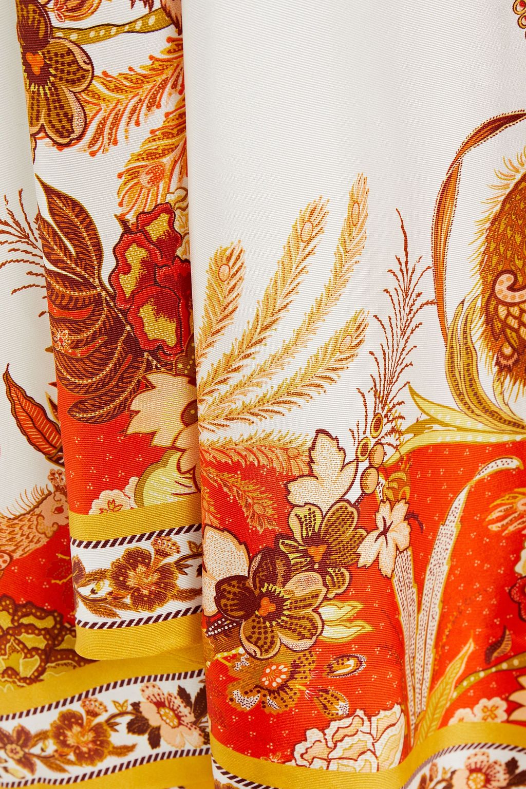ZIMMERMANN Midirock aus Seiden-Twill mit Print und Rüschen