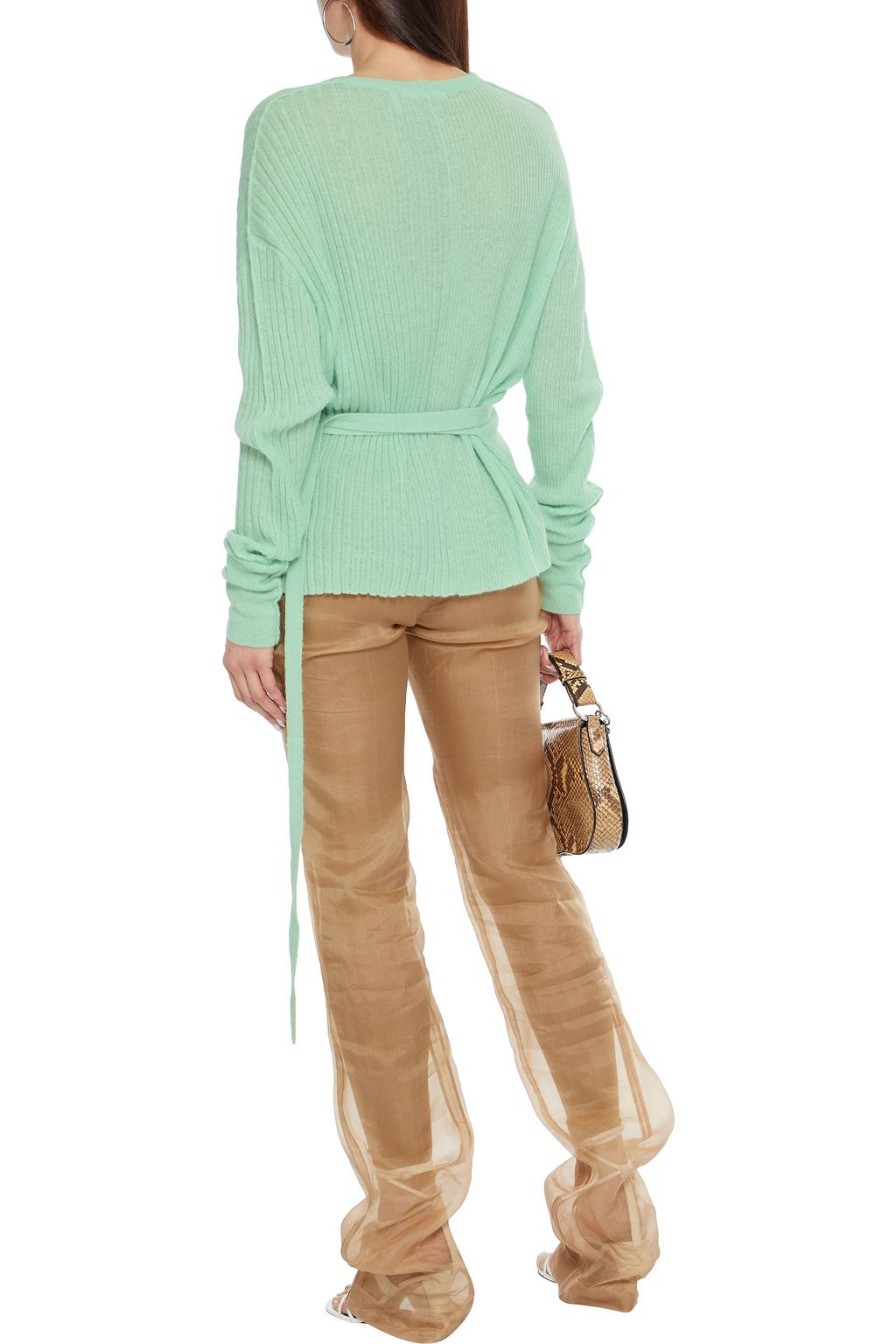 HELMUT LANG Belted ribbed alpaca-blend sweater
