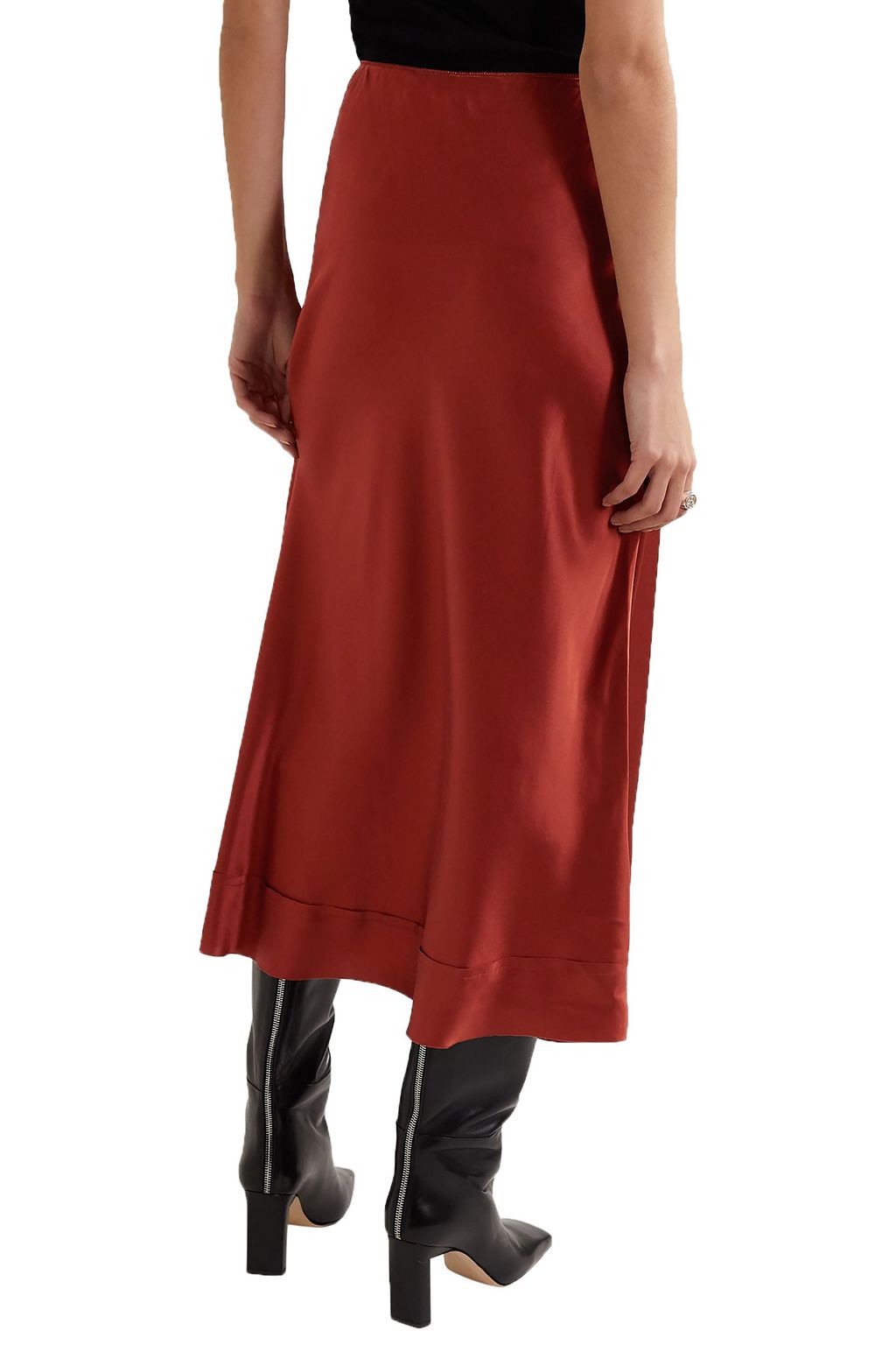 LEE MATHEWS Stella picot-trimmed silk-satin midi skirt