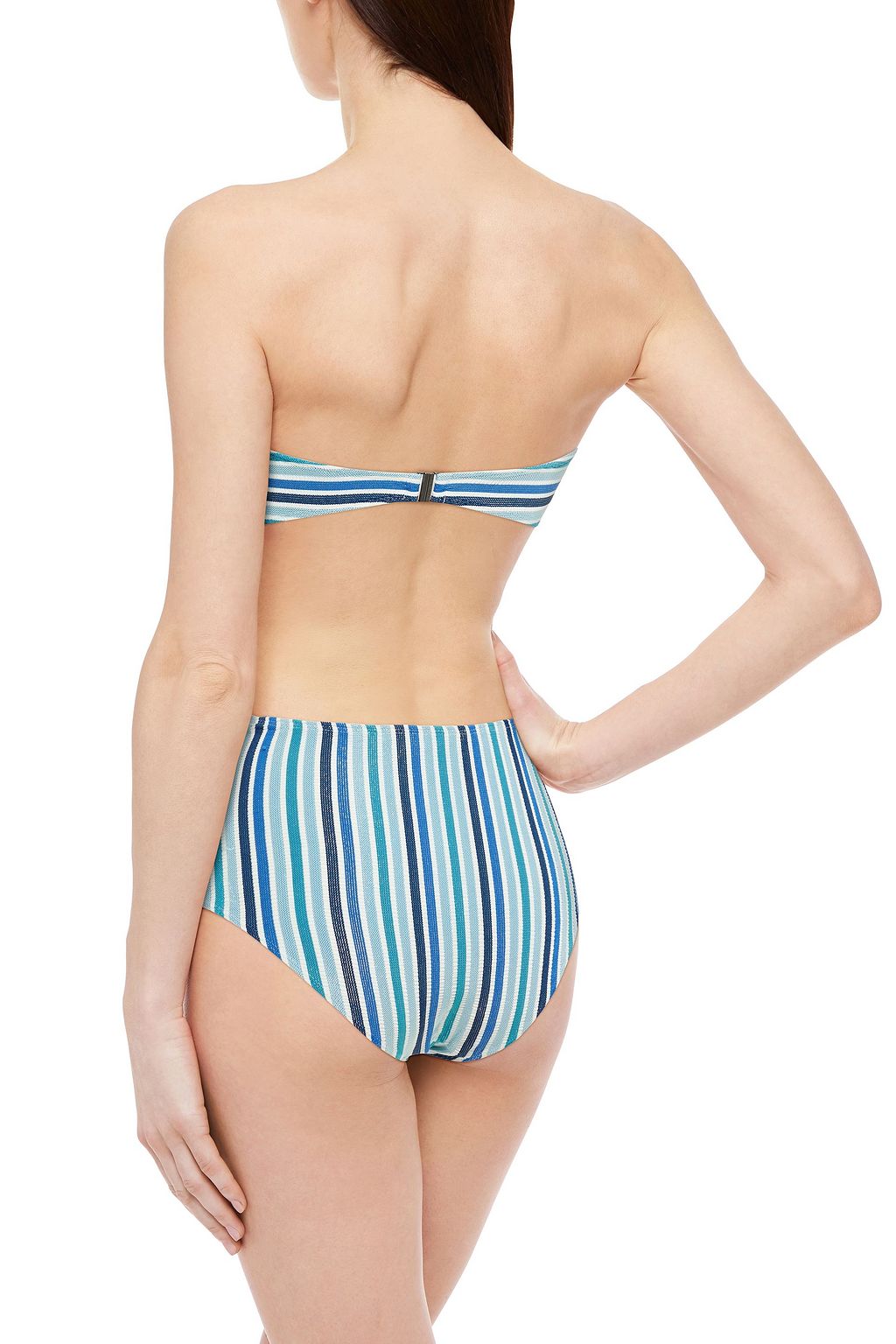 SIMKHAI Twist-front striped seersucker high-rise bikini briefs