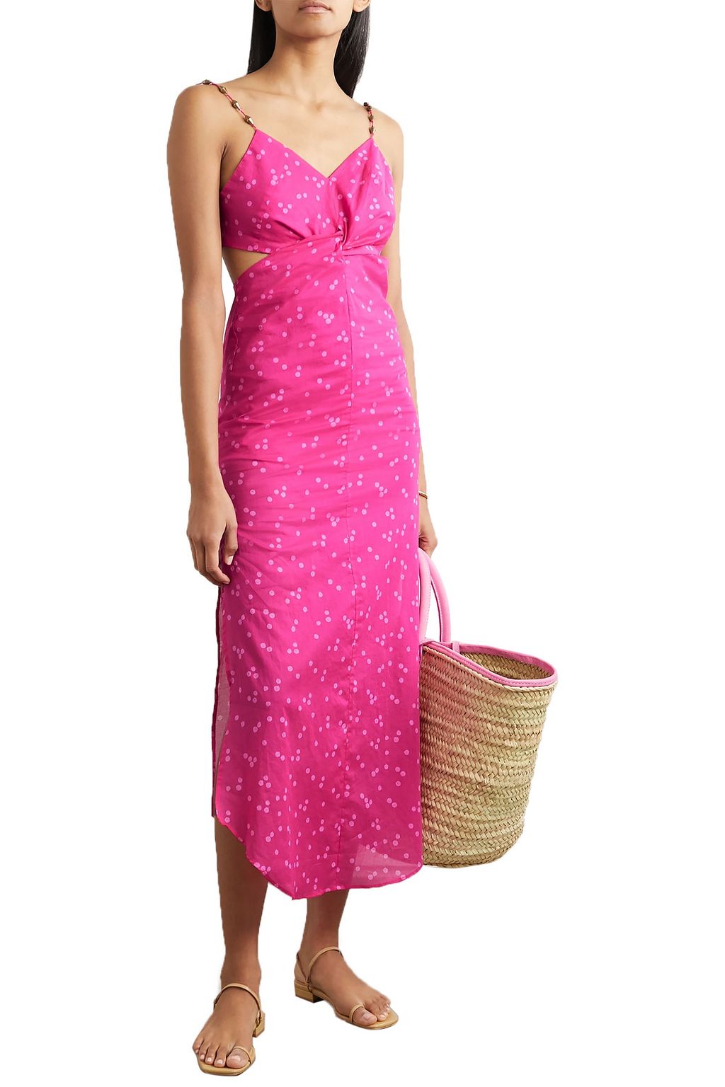 VIX PAULA HERMANNY Brigitte embellished cutout polka-dot cotton-voile dress
