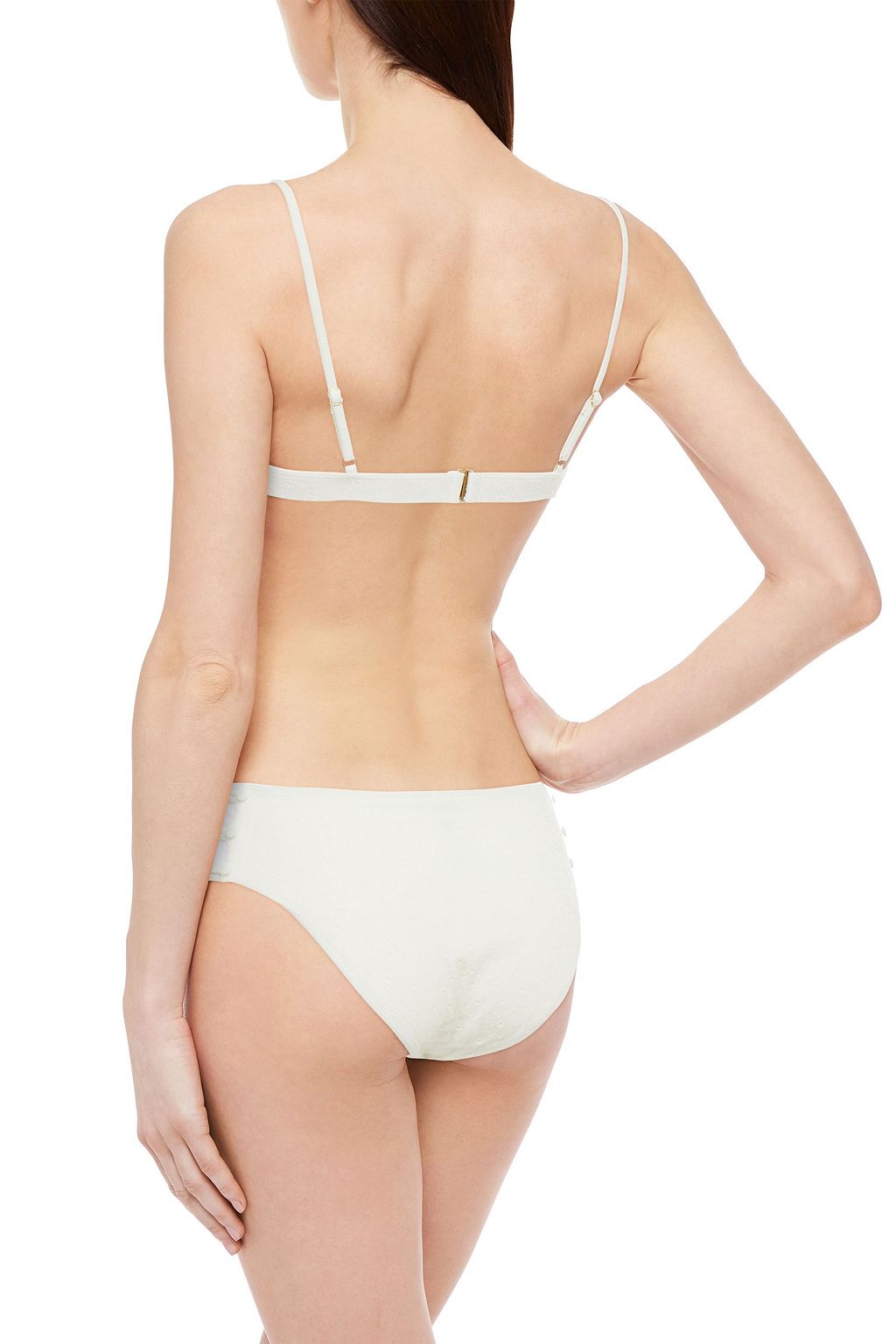 SIMKHAI Button-embellished floral-jacquard bikini top