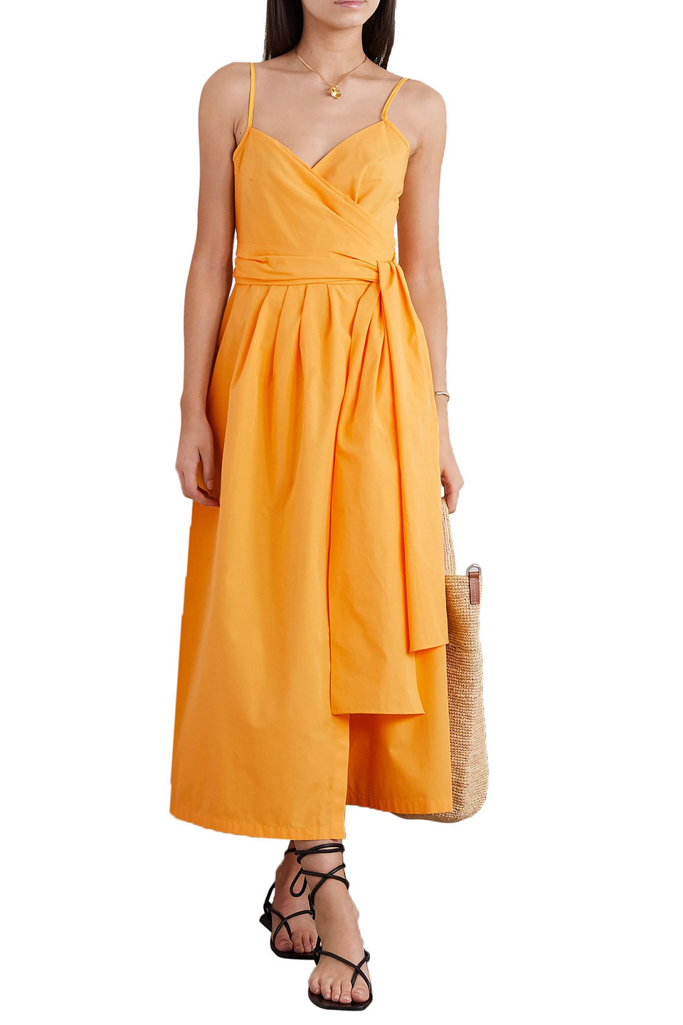 Three Graces London Martha Cotton-poplin Wrap Dress In Yellow