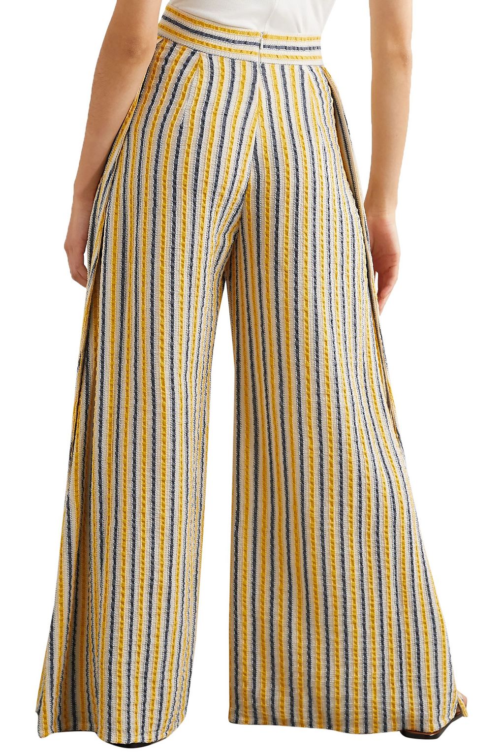 THREE GRACES LONDON Filippa striped cotton and linen-blend gauze wide-leg pants