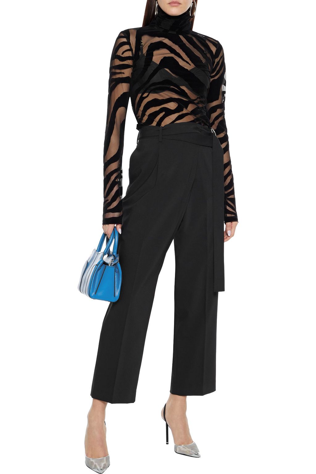 HELMUT LANG Belted wool-blend crepe straight-leg pants