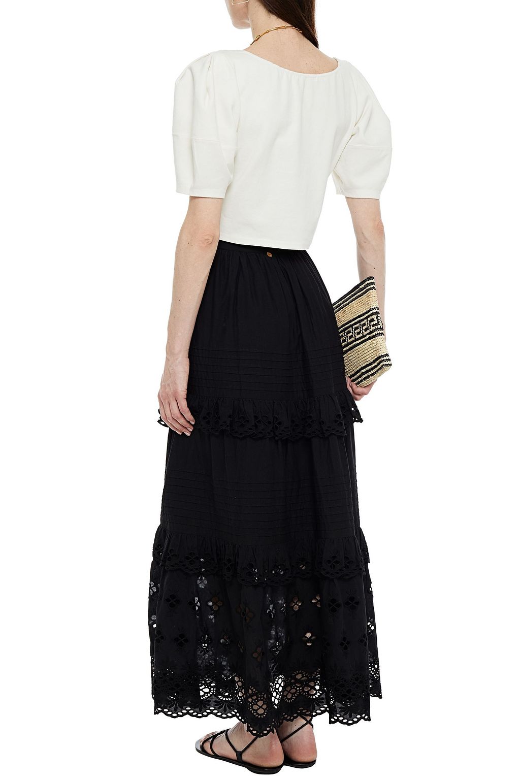 ANTIK BATIK Ally pintucked broderie anglaise cotton maxi skirt