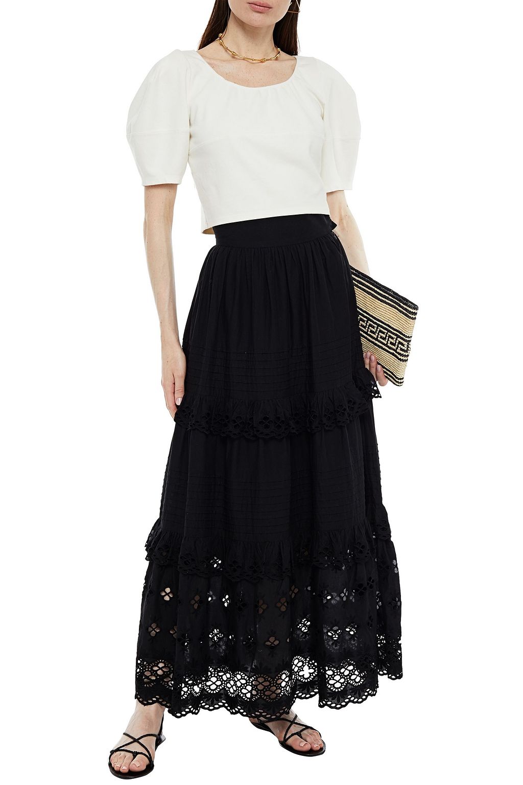 ANTIK BATIK Ally pintucked broderie anglaise cotton maxi skirt