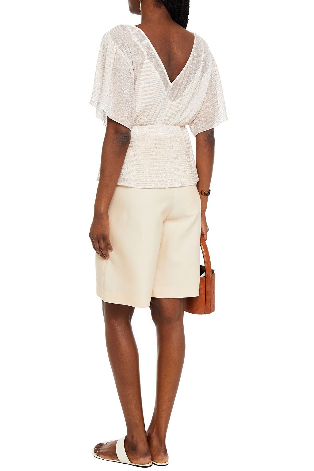 ANTIK BATIK Aurelia wrap-effect metallic striped knitted top