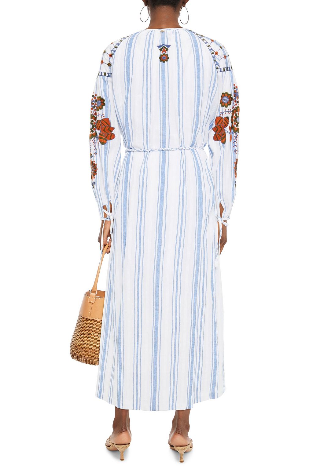 ANTIK BATIK Camilla embroidered striped cotton-gauze midi dress