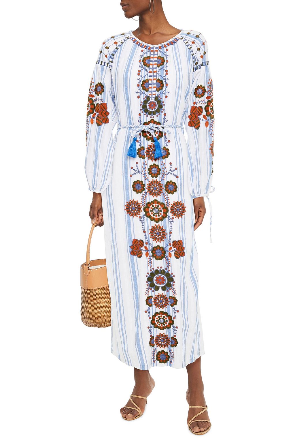 ANTIK BATIK Camilla embroidered striped cotton-gauze midi dress