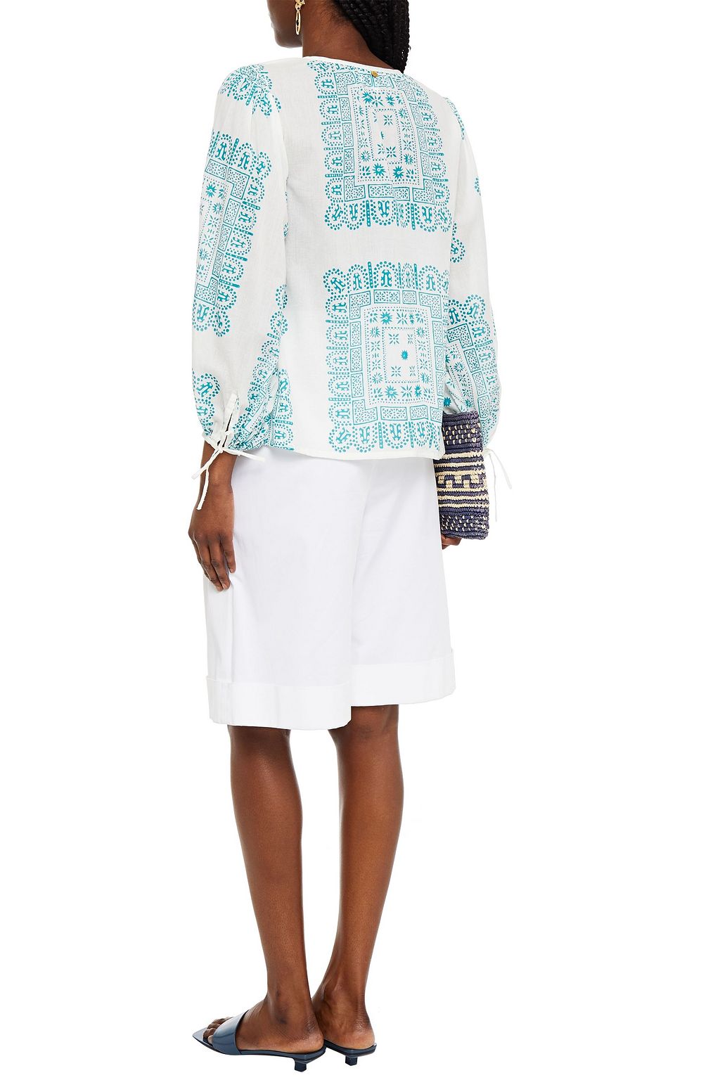 ANTIK BATIK Gathered printed cotton-voile blouse