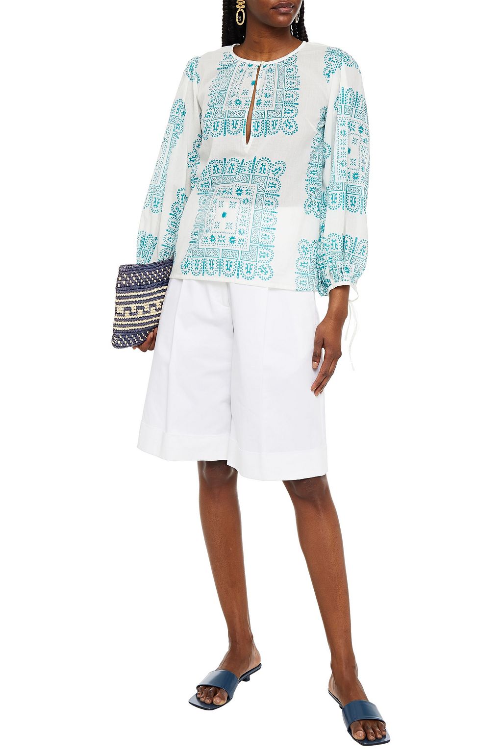 ANTIK BATIK Gathered printed cotton-voile blouse