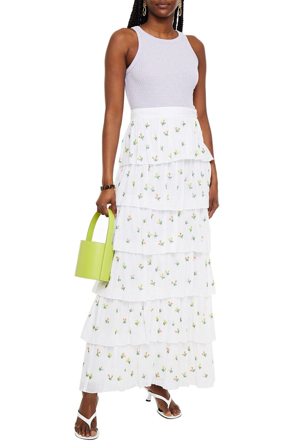 ANTIK BATIK Oriane tiered bead-embellished cotton-mousseline maxi skirt