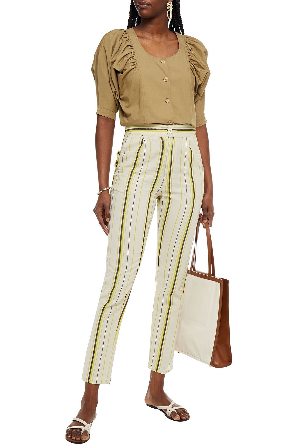 ANTIK BATIK Antonia striped cotton-canvas tapered pants
