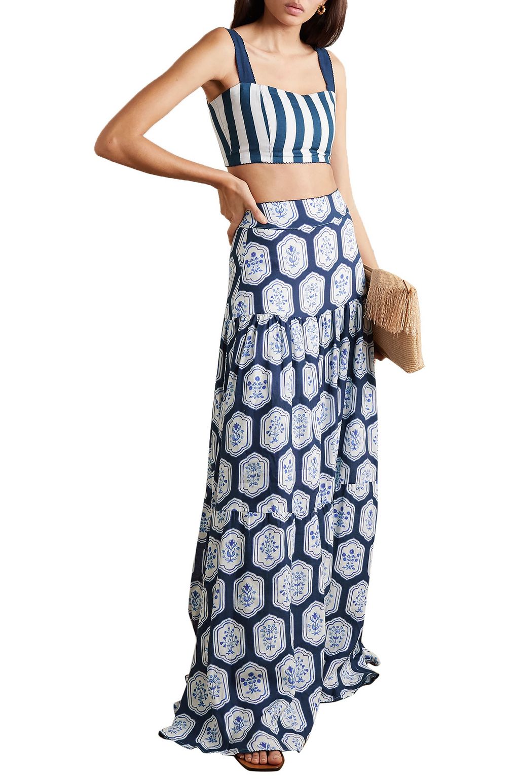 AGUA BY AGUA BENDITA Cacao cropped striped linen top