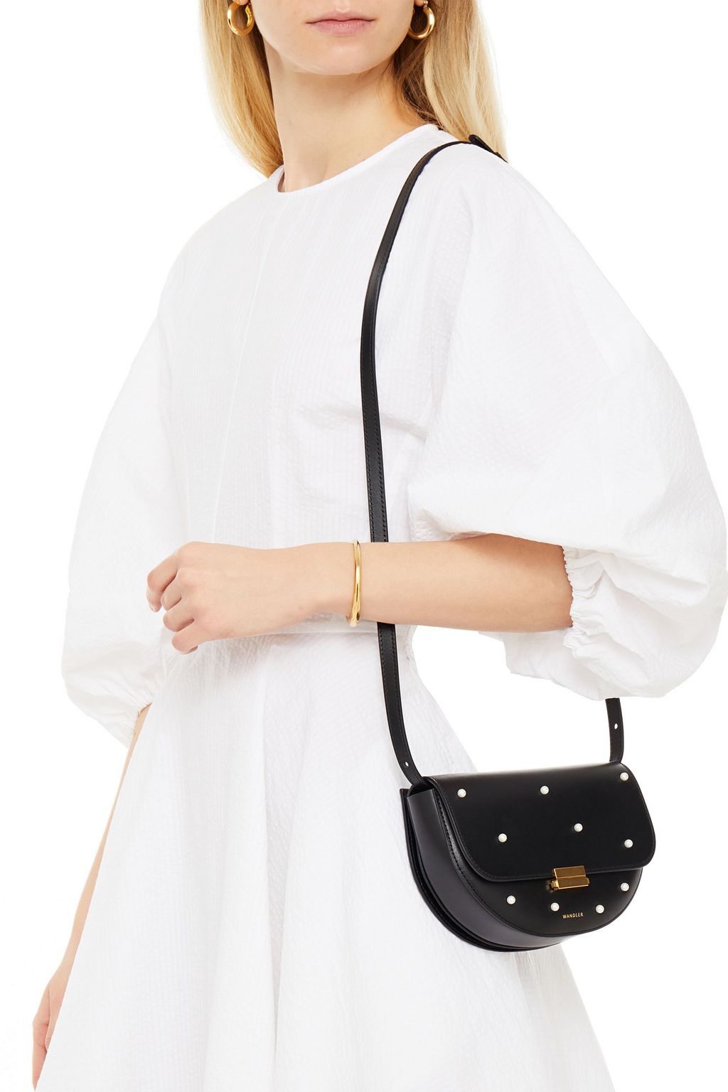 WANDLER Anna faux pearl-embellished leather belt bag