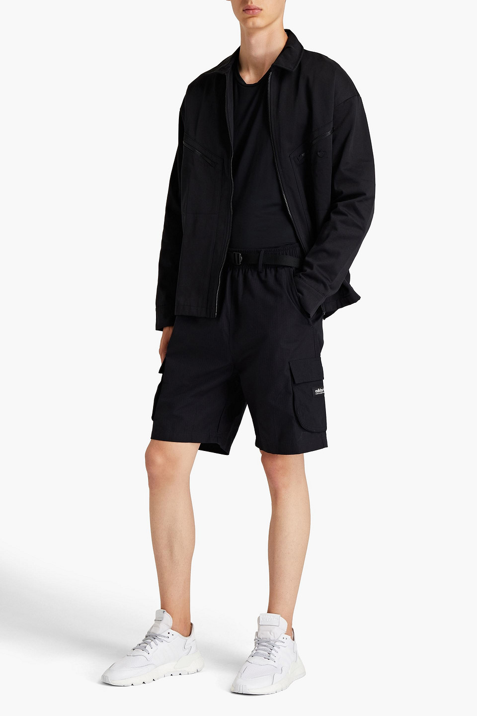 Adidas Originals Man Belted Cotton Shorts In Black