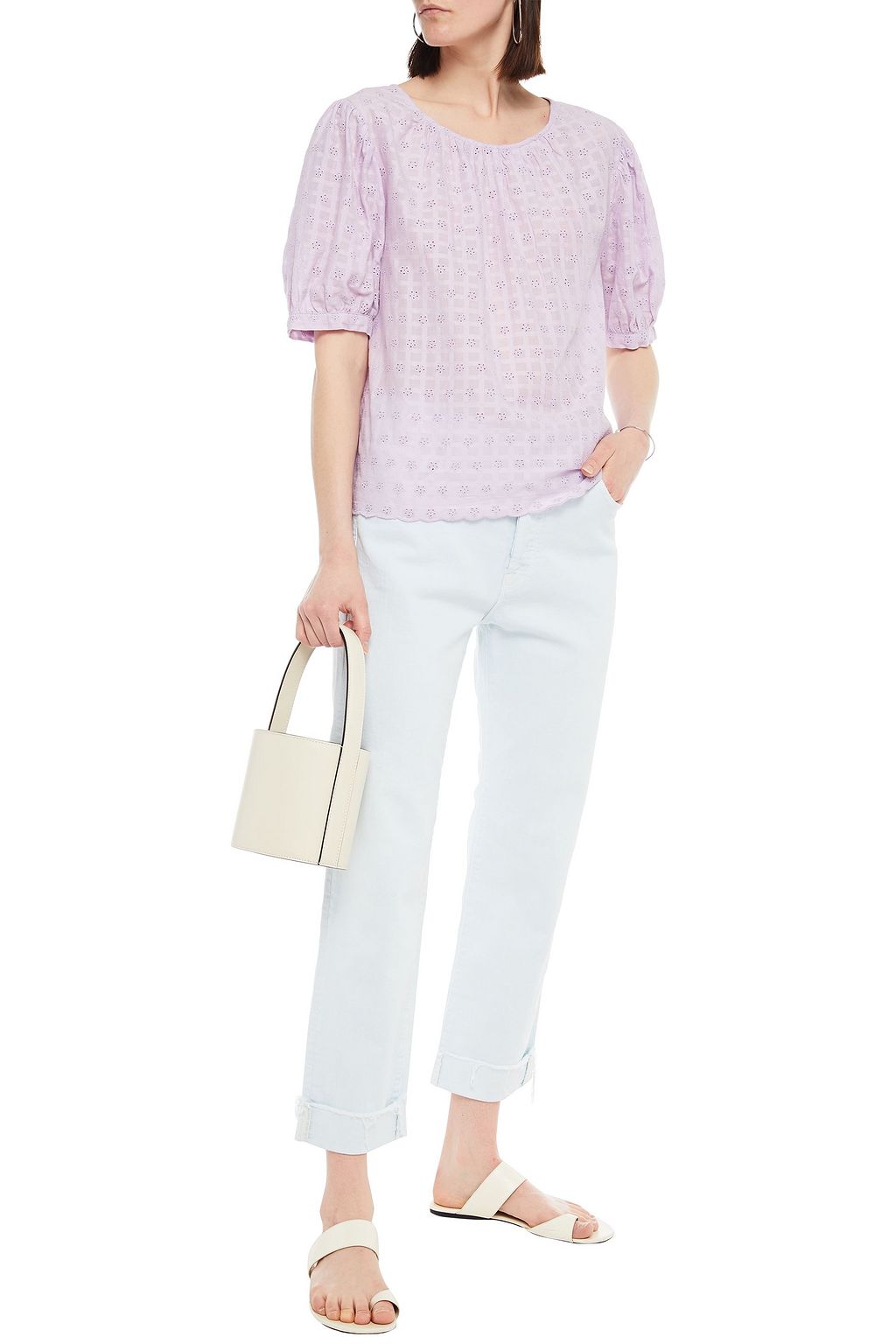 VELVET BY GRAHAM & SPENCER Holland checked broderie anglaise cotton top