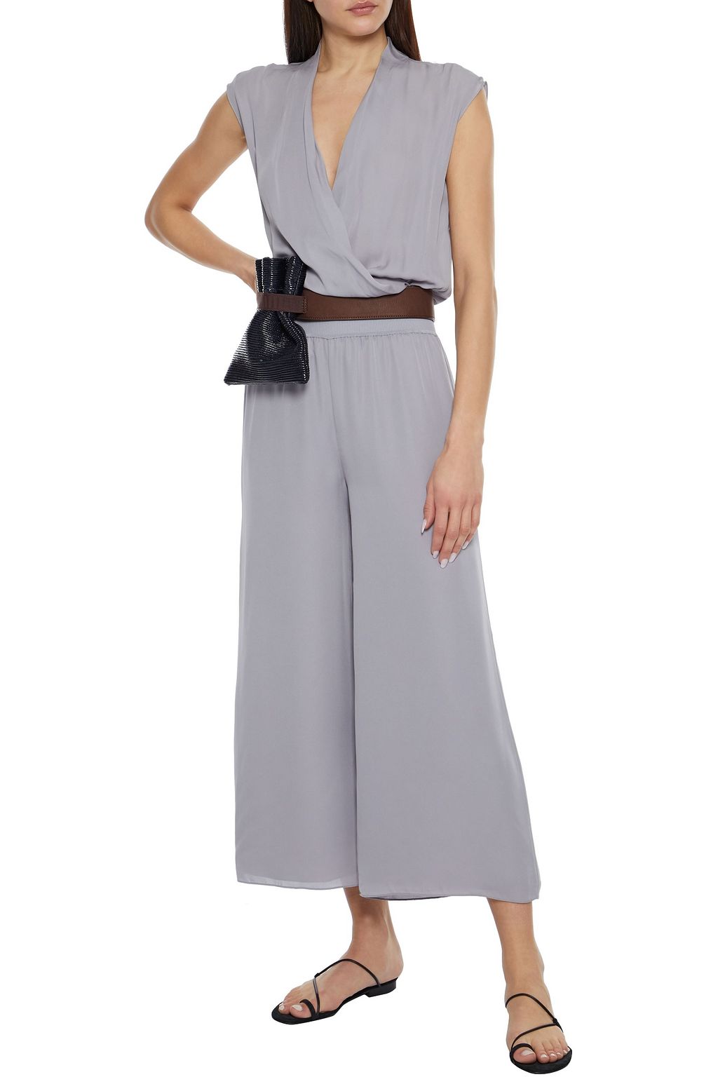 THEORY Wrap-effect gathered silk crepe de chine jumpsuit
