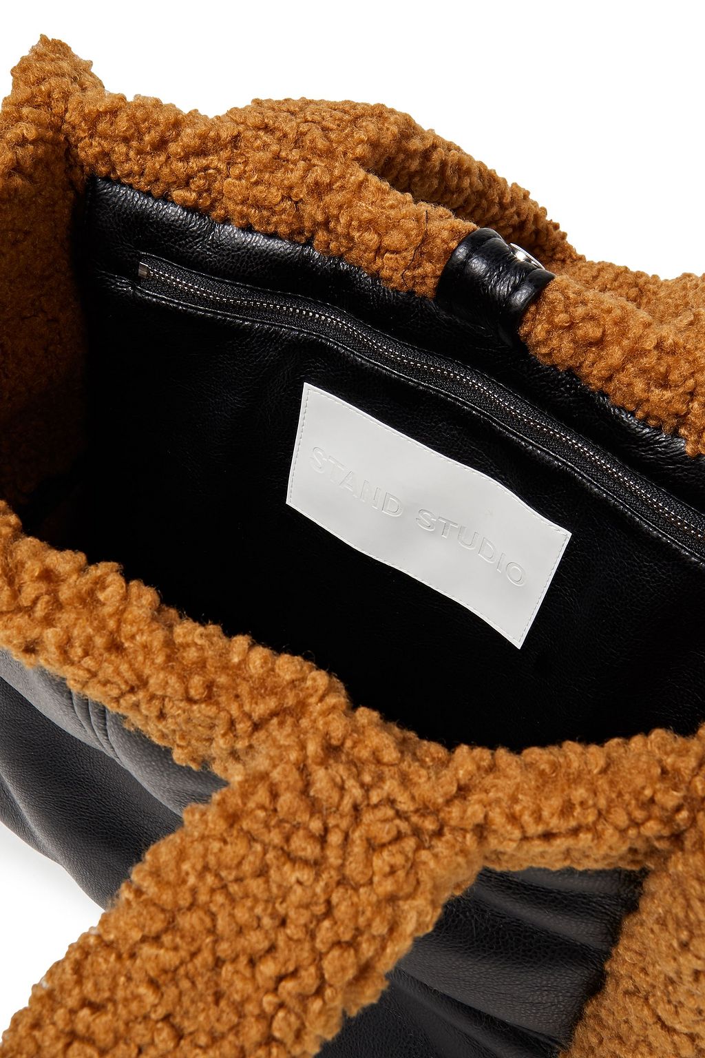 STAND STUDIO Lolita two-tone faux shearling and leather tote