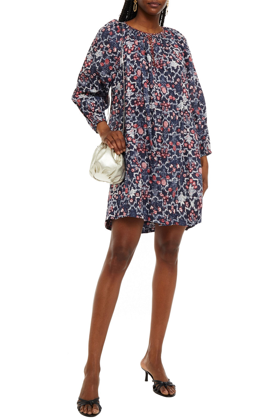 Isabel Marant Étoile Tockya Printed Linen-gauze Mini Dress In Midnight Blue