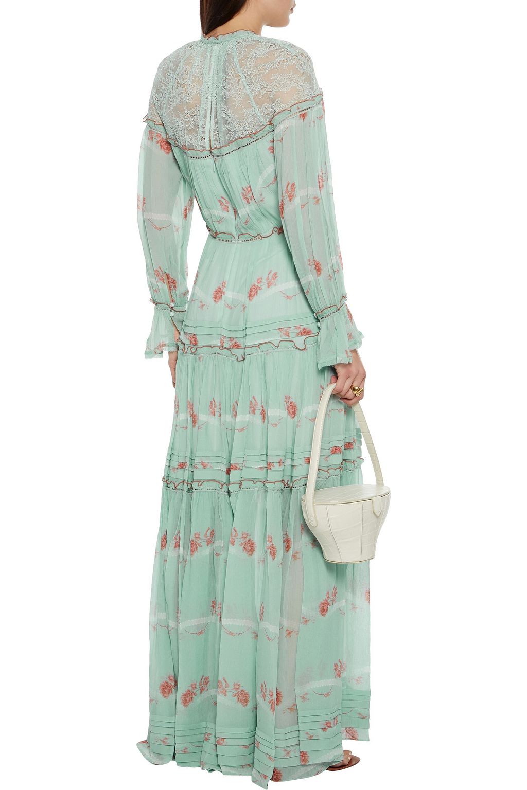 SIMKHAI Cristina Chantilly lace-paneled floral-print silk-georgette maxi dress