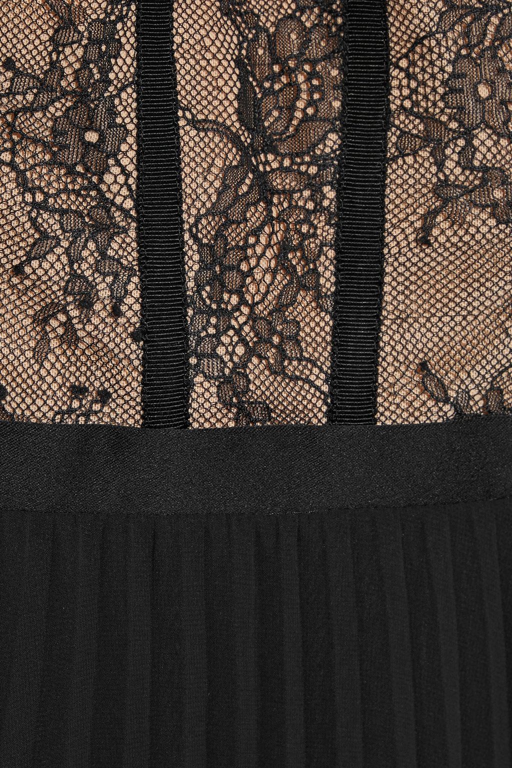 SIMKHAI Scarlett strapless Chantilly lace-paneled pleated crepe de chine midi dress