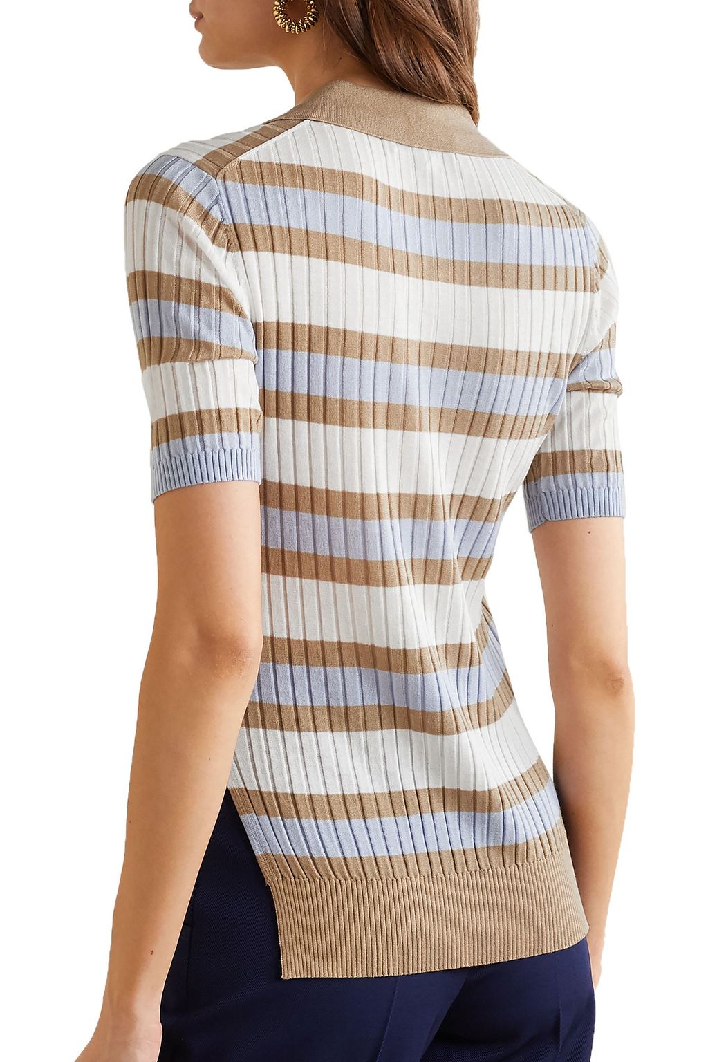 LEE MATHEWS Striped ribbed Tencel polo shirt