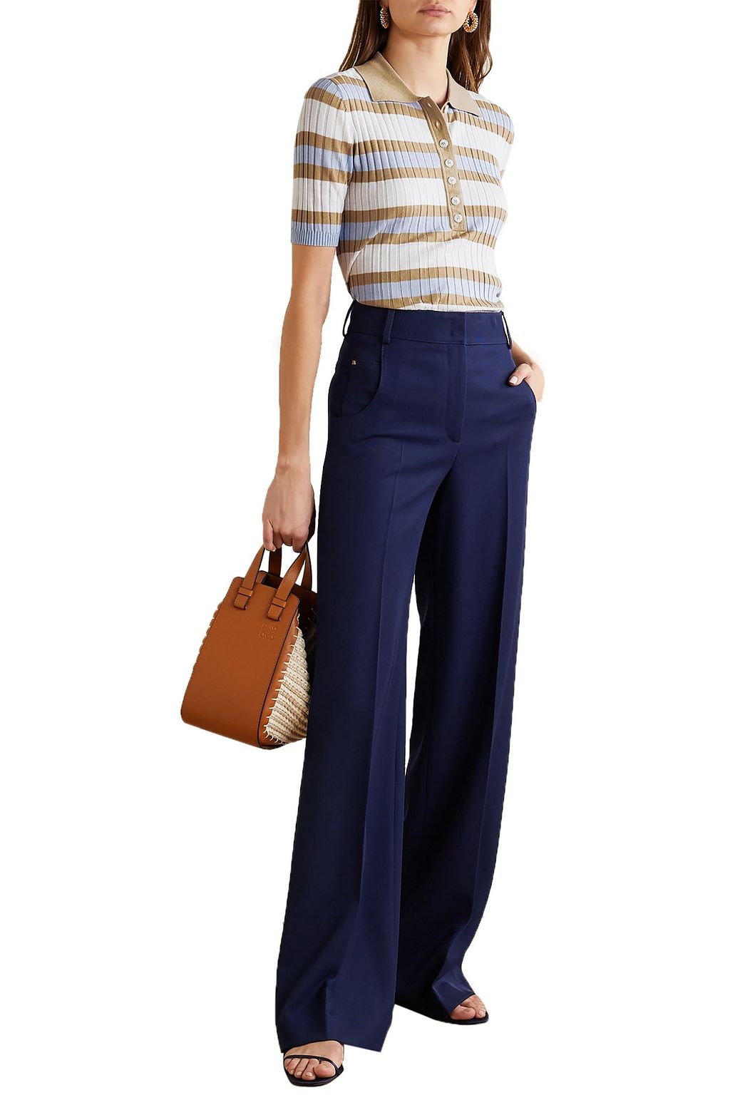 LEE MATHEWS Striped ribbed Tencel polo shirt