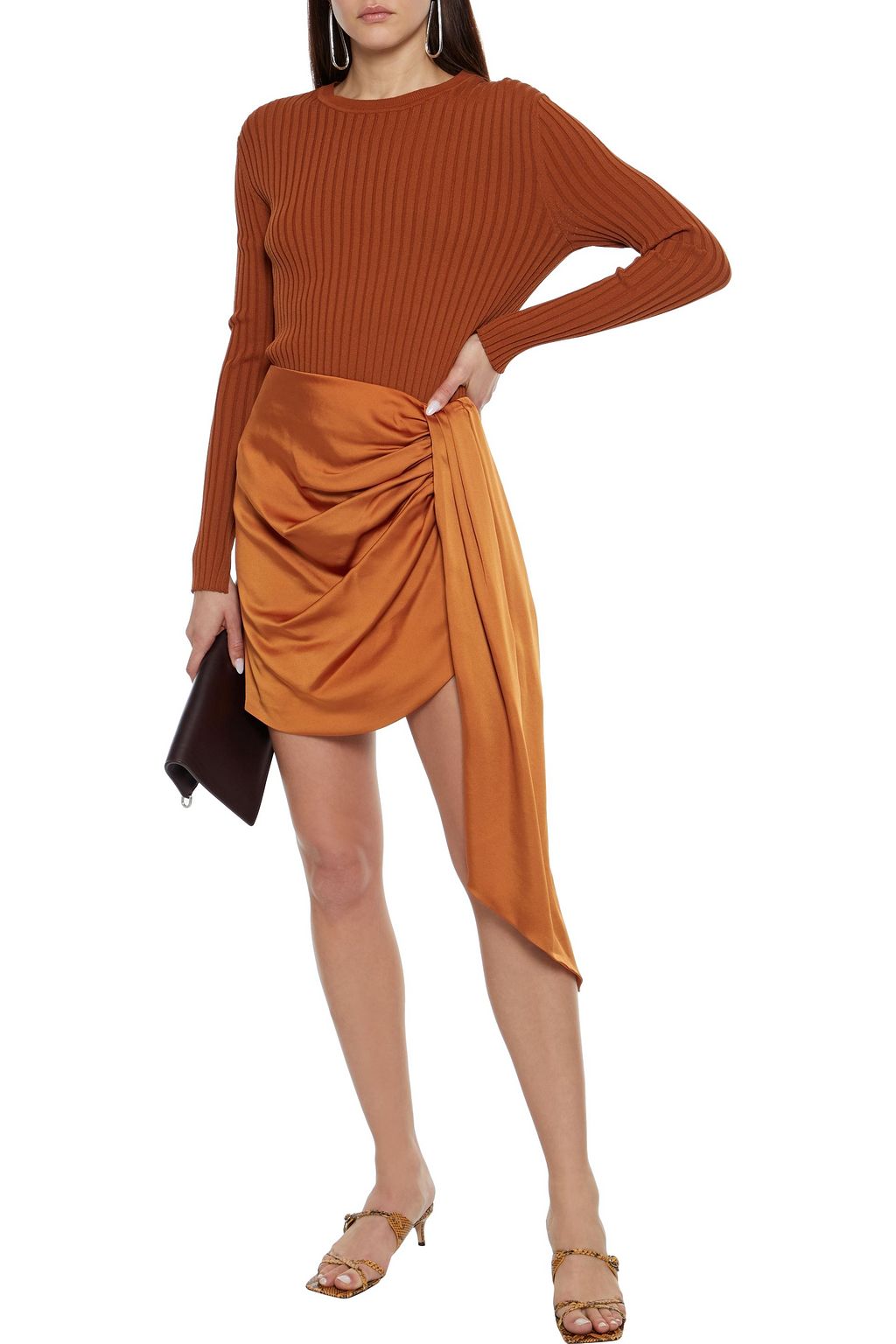 SIMKHAI Mae asymmetric draped satin mini skirt